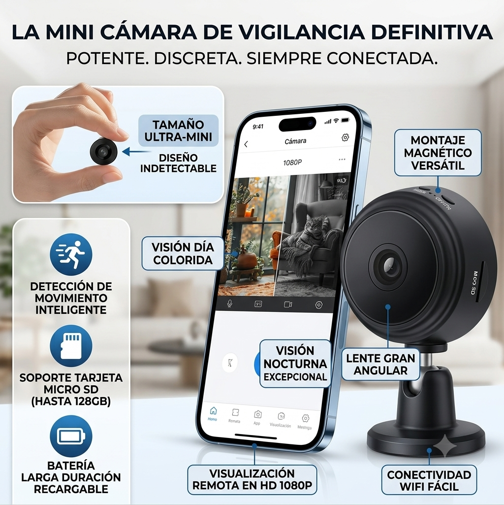 Mini Cámara de Seguridad A9 con Visión Nocturna – Vigilancia Discreta 📷